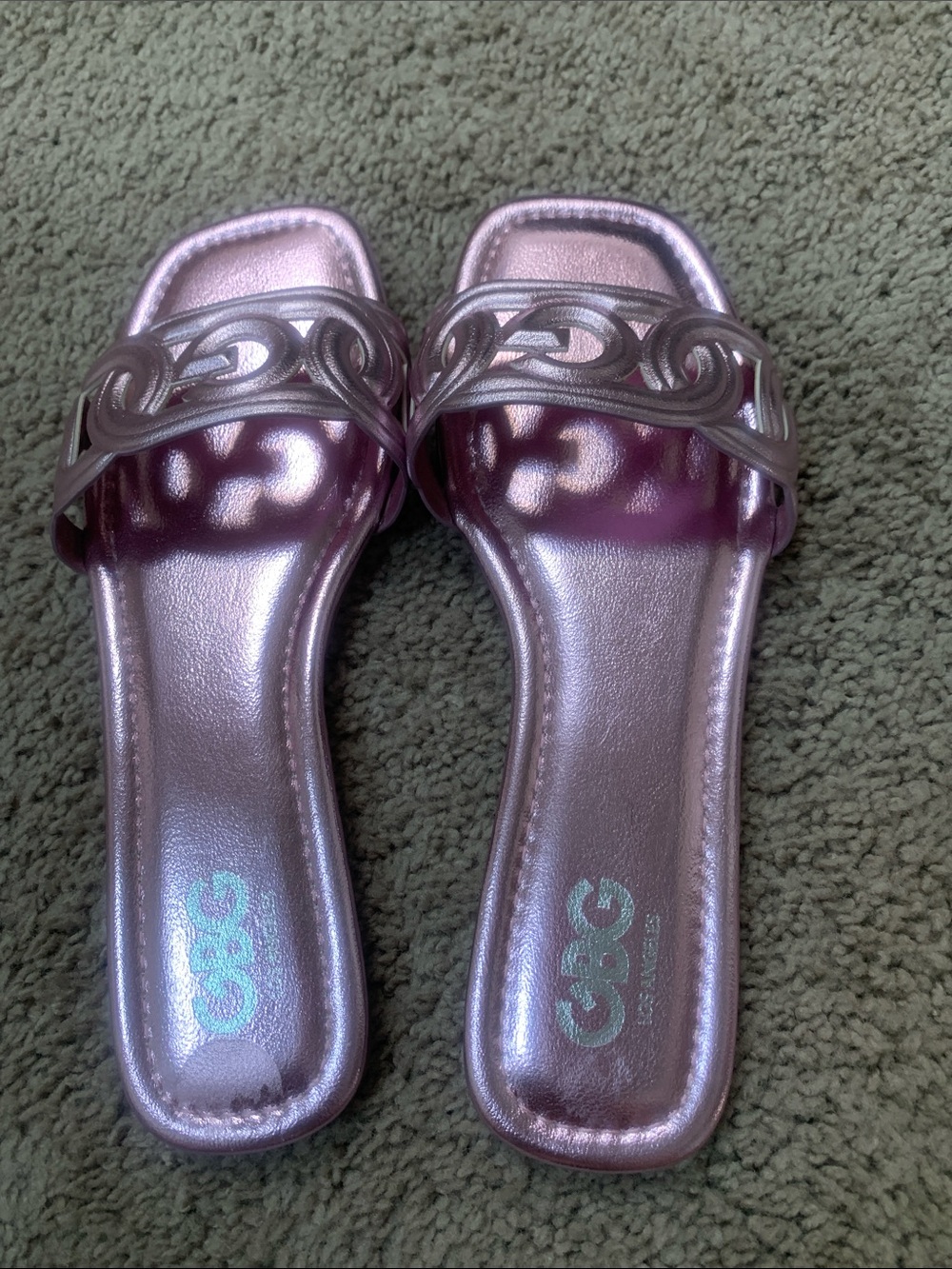 GBG Los Angeles Metallic Pink Slide Sandals